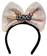 Couronne à nœud rose poudre lumineuse à LED NessiWorld, 3 fonctions différentes, 20 x 17 cm